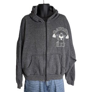 Vintage Gator's Gym Bodybuilding Gear Full Zip Hoodie Gray Made in Canada Size L